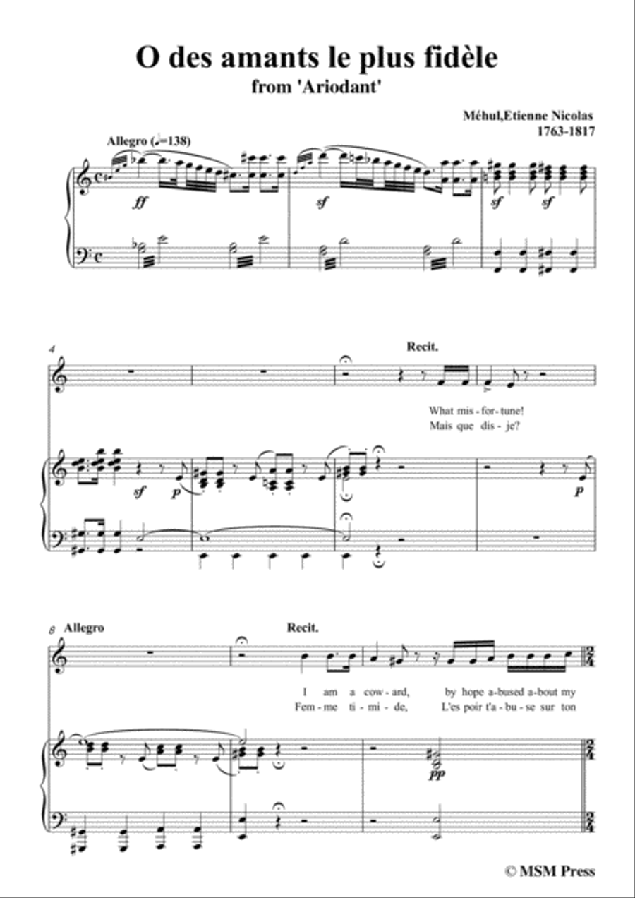 Mehul-O des amants le plus fidèle,from 'Ariodant',in a minor,for Voice and Piano Voice Solo scores gallery preview page 3