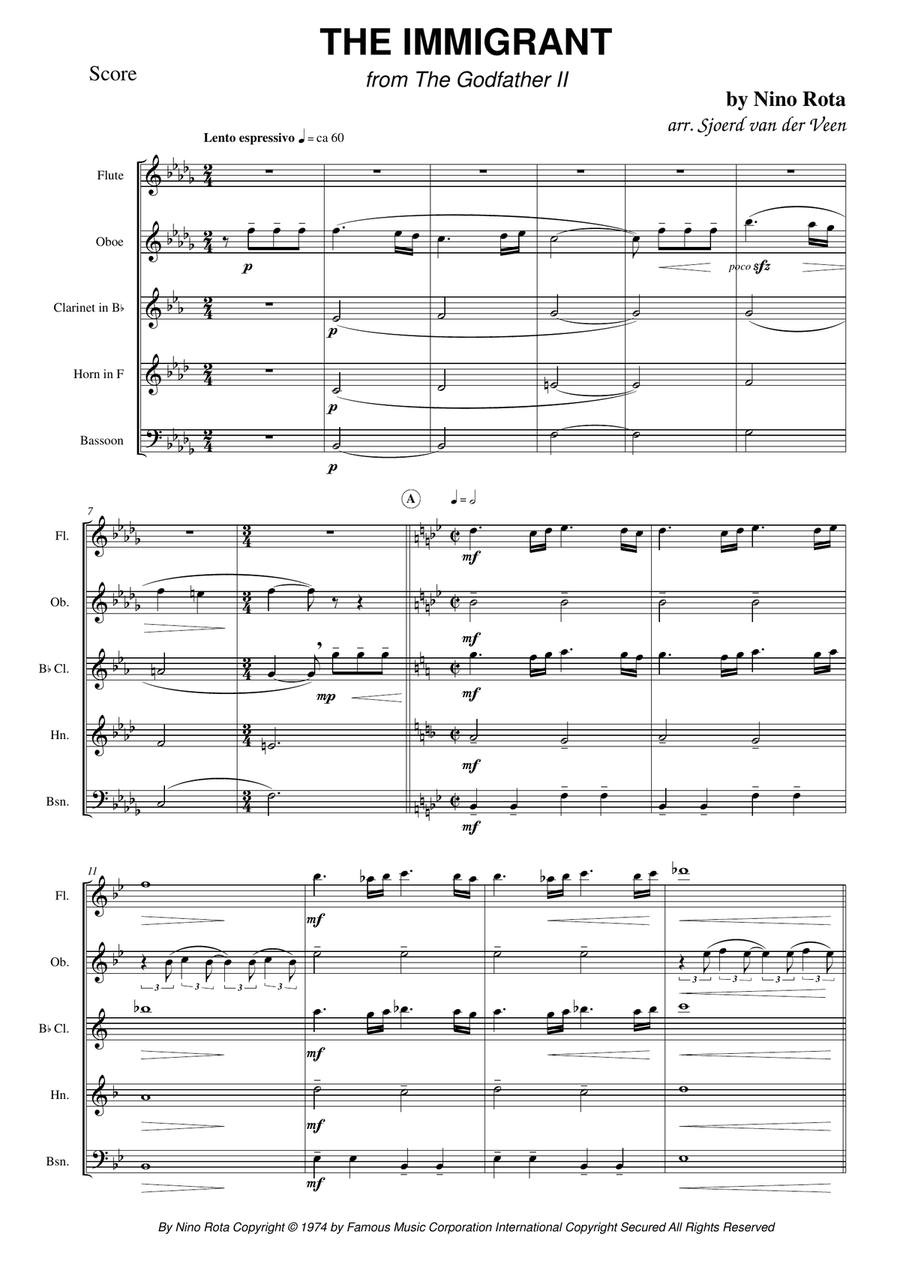 Part Ii/immigrant Theme Woodwind Quintet scores gallery preview page 1