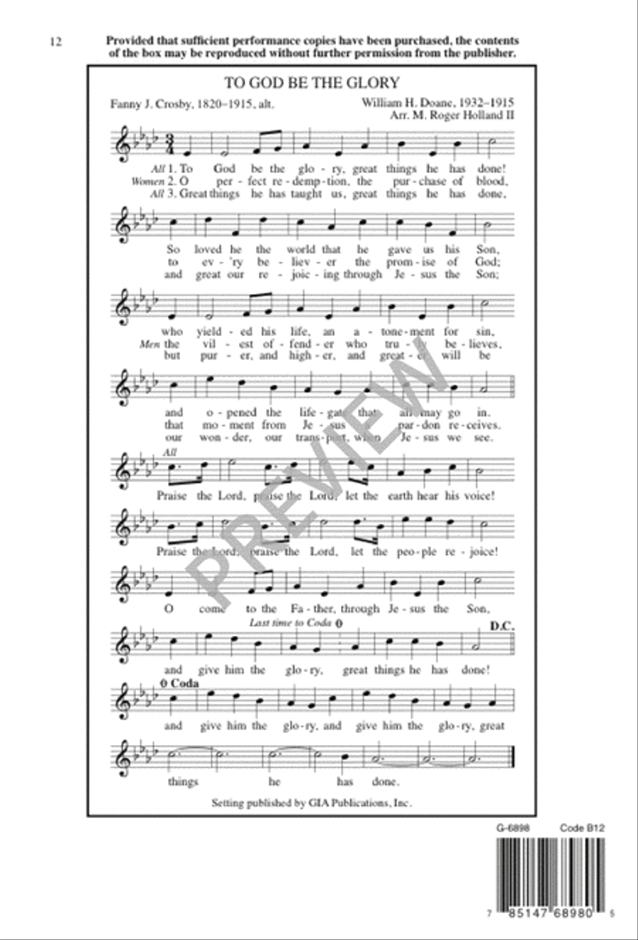 To God Be the Glory 4-Part scores gallery preview page 12