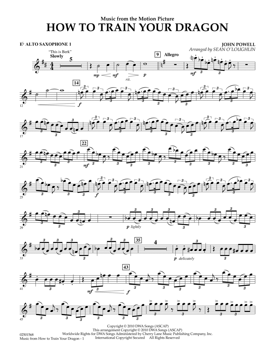 Music from How To Train Your Dragon - Eb Alto Saxophone 1 Concert Band scores gallery preview page 1
