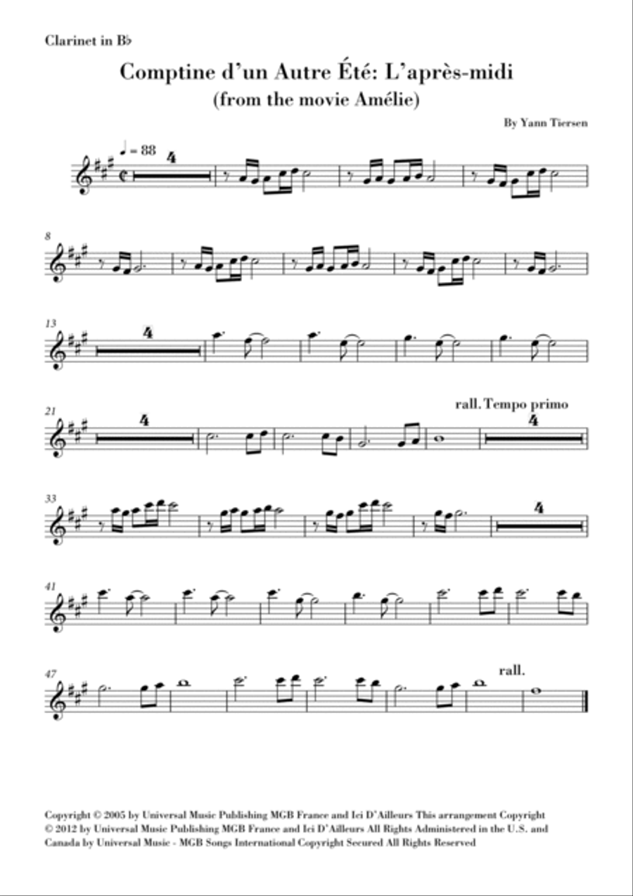 Comptine D'un Autre Été: L'après-midi Clarinet Solo scores gallery preview page 5