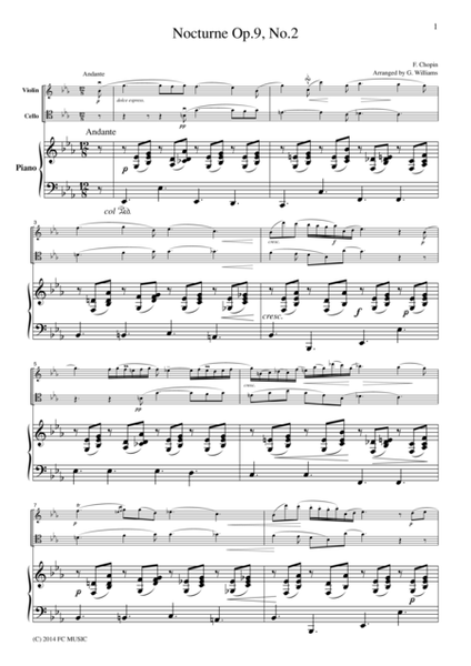 Chopin Nocturne Op.9, No.2, for piano trio, PC102
