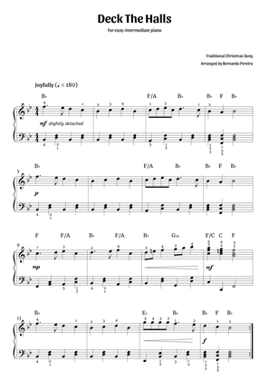 Deck The Halls (easy-intermediate piano – B♭ major)