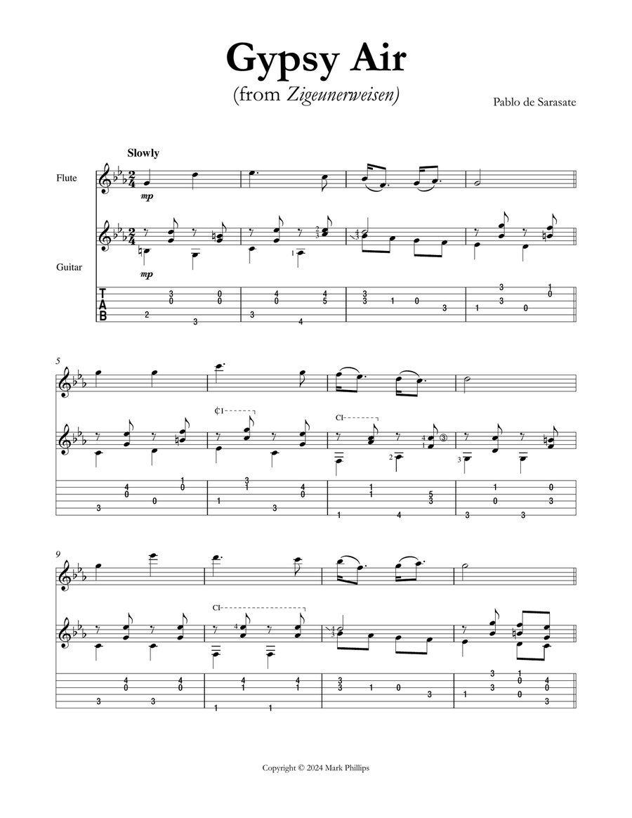 Gypsy Air (from Zigeunerweisen) Flute scores gallery preview page 1