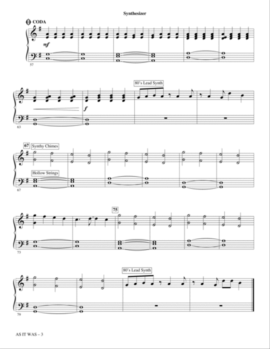 As It Was (arr. Mark Brymer) - Synthesizer Choir scores gallery preview page 3
