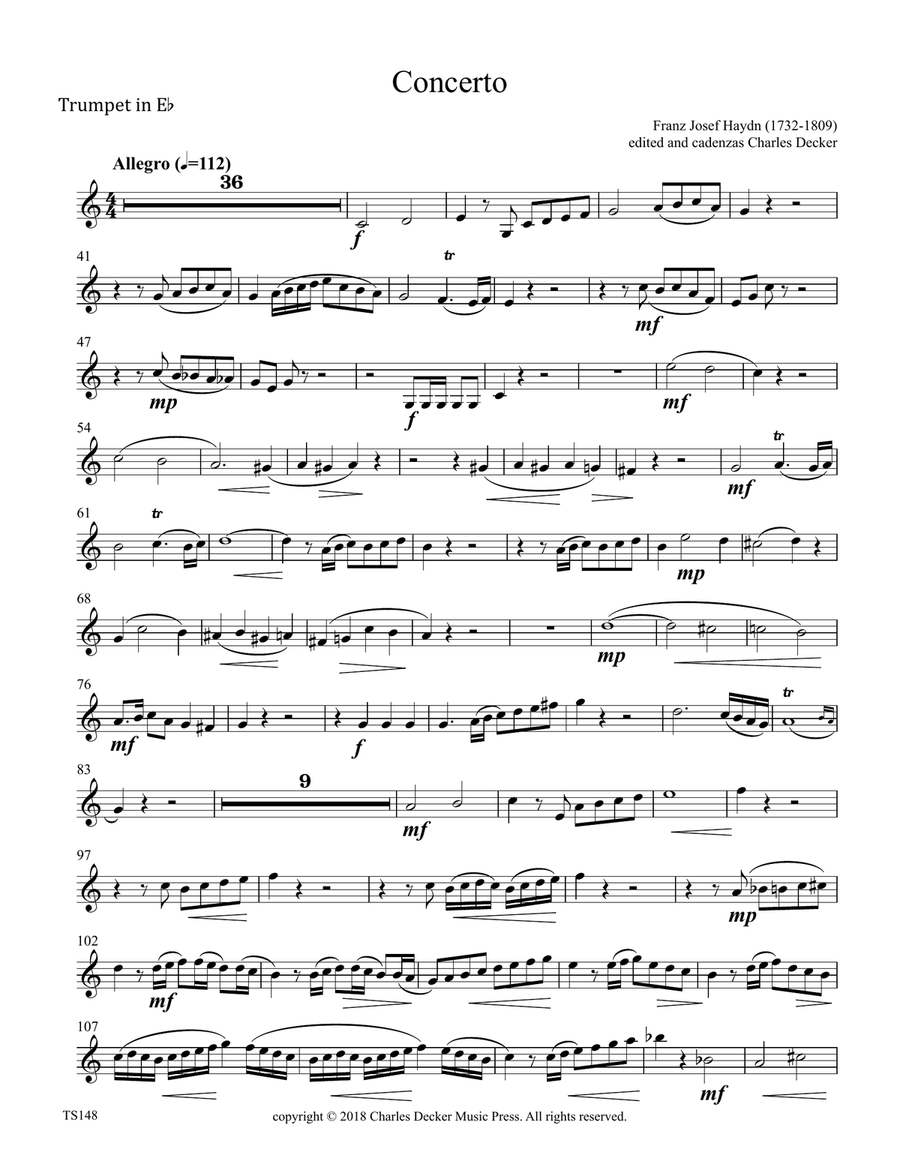 Four Famous Concertos for E-Flat Trumpet by Haydn, Hummel, Neruda & Sasche (Eb & Bb solo parts only) Trumpet Solo scores gallery preview page 2