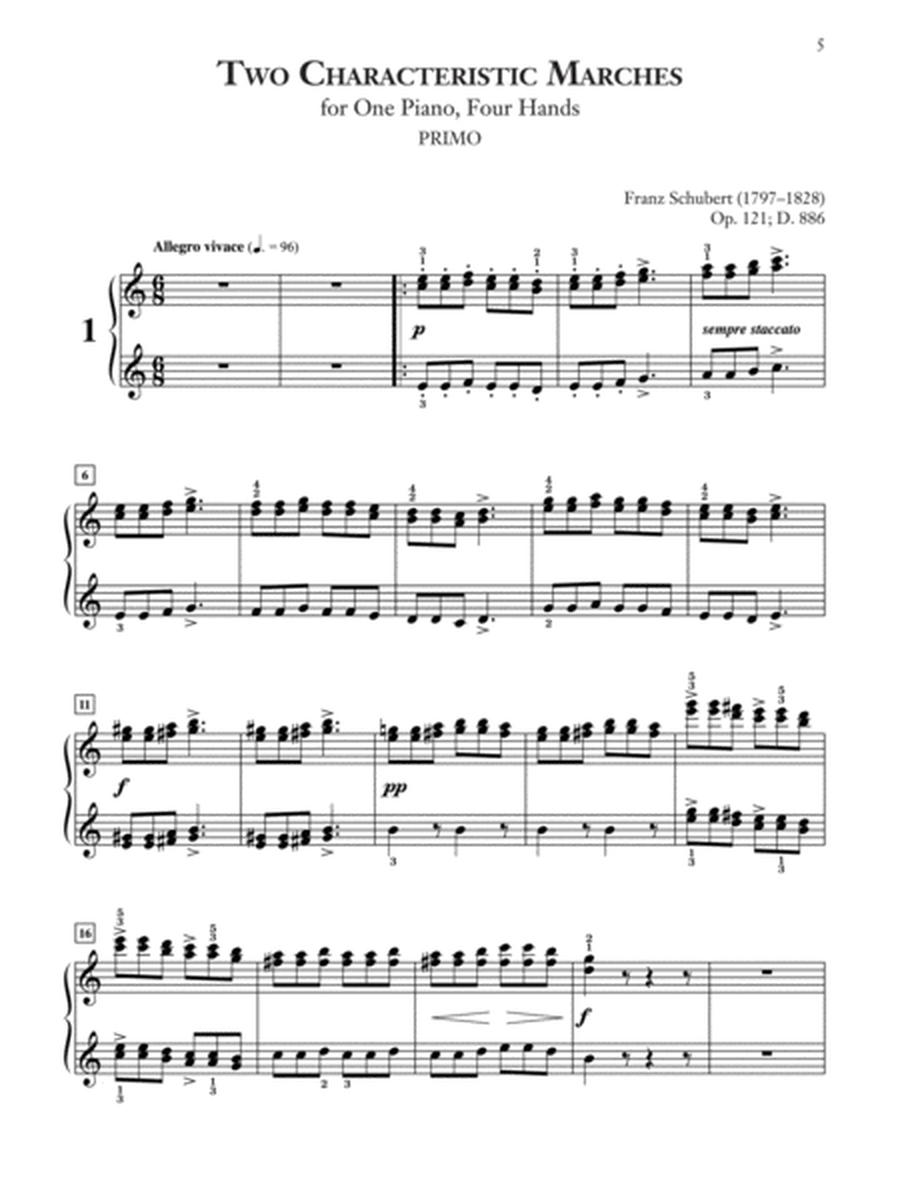 Schubert: Two Characteristic Marches, Opus 121, D. 886 - Piano Duet (1 Piano, 4 Hands)