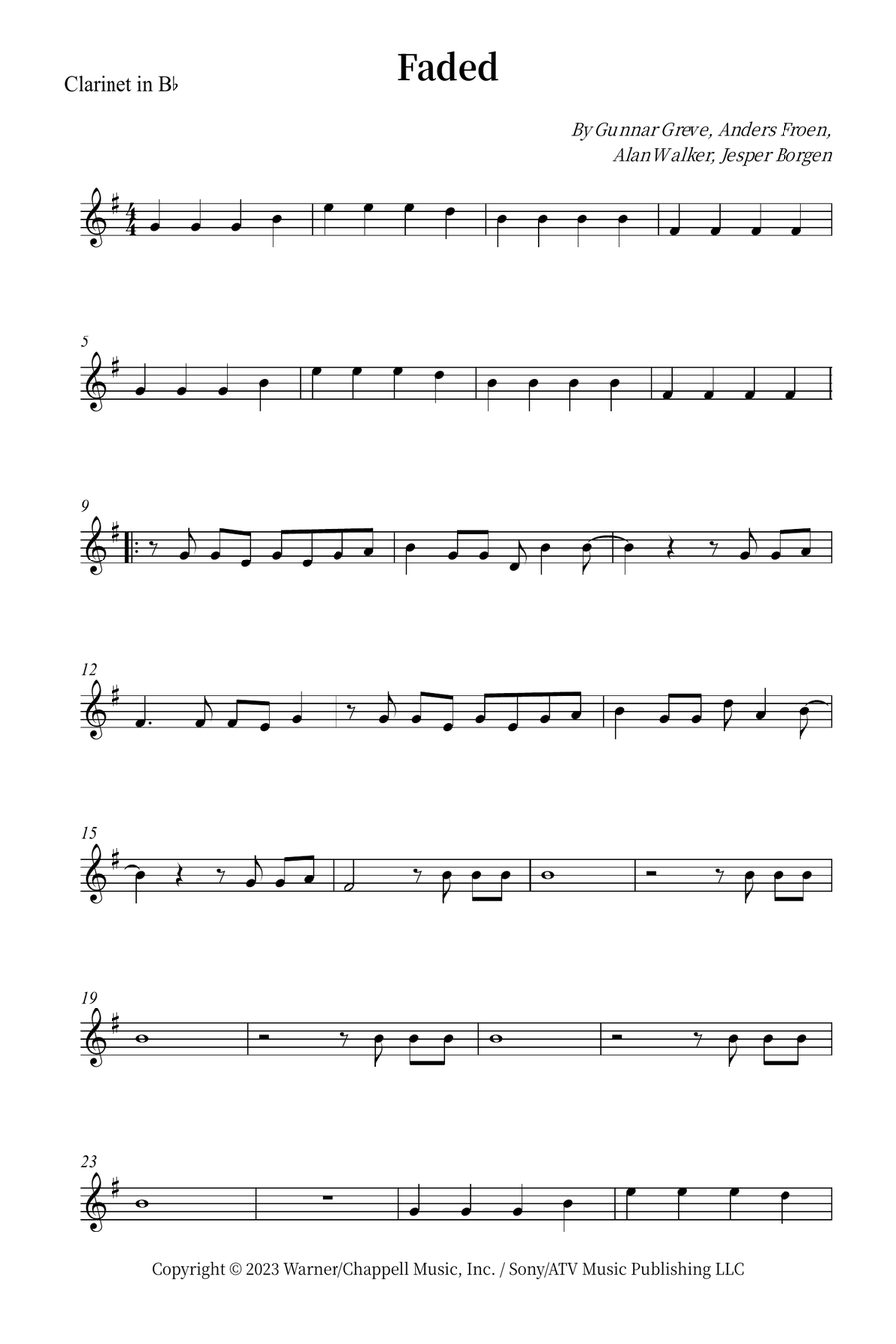 Faded B-Flat Clarinet scores gallery preview page 1