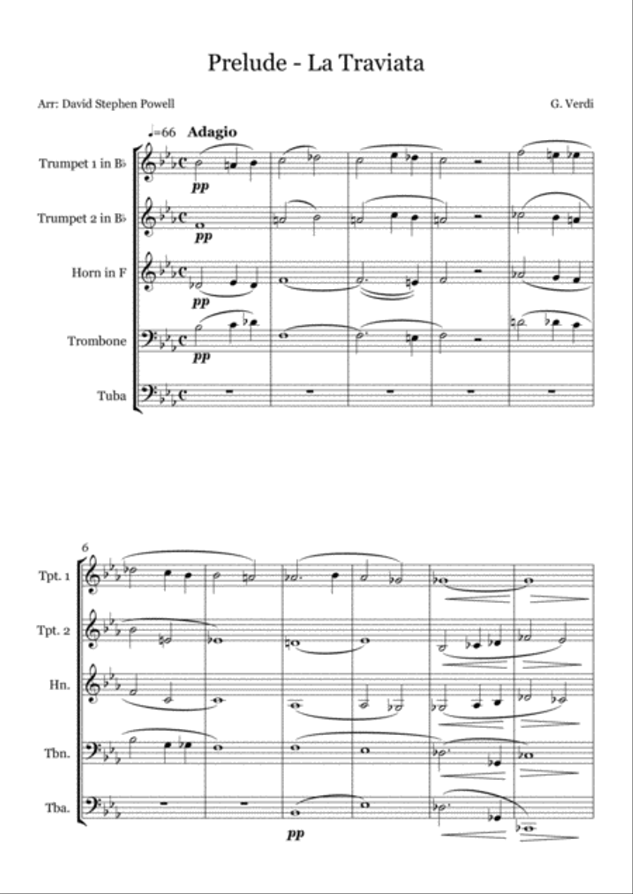 Prelude to La Traviata Brass Ensemble scores gallery preview page 1