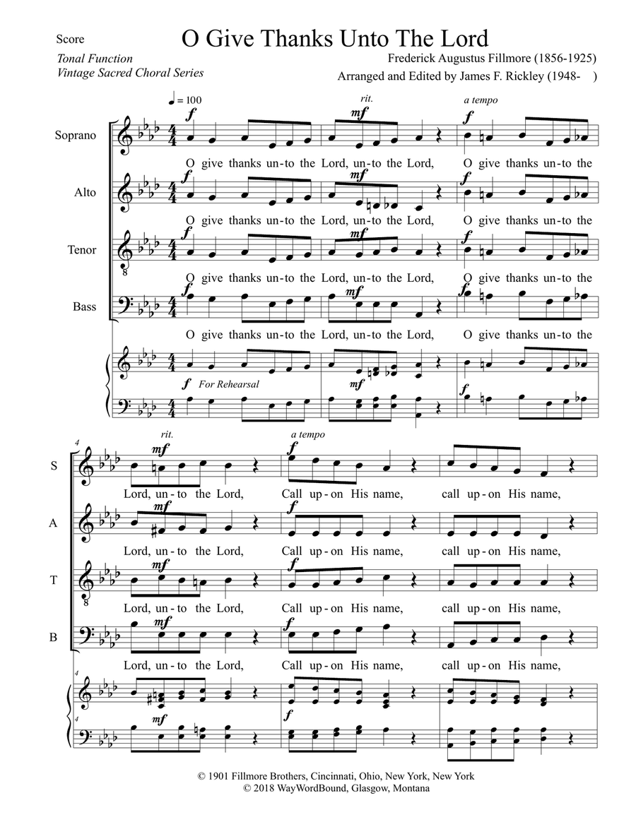 O Give Thanks Unto The Lord 4-Part scores gallery preview page 1
