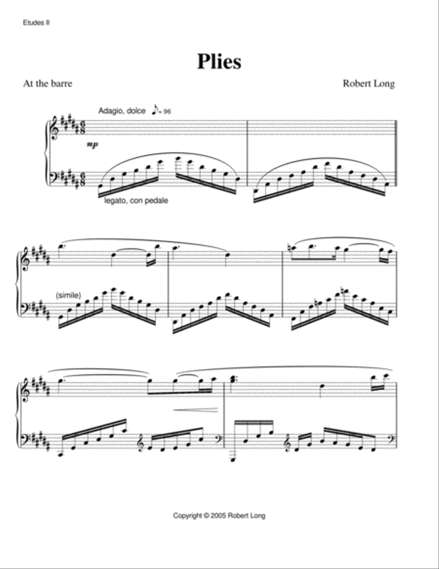 Sheet Music for Ballet Class: Plies, from Etudes II album by Robert Long image number null