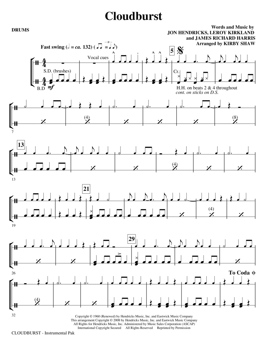 Cloudburst - Drums Choir scores gallery preview page 1