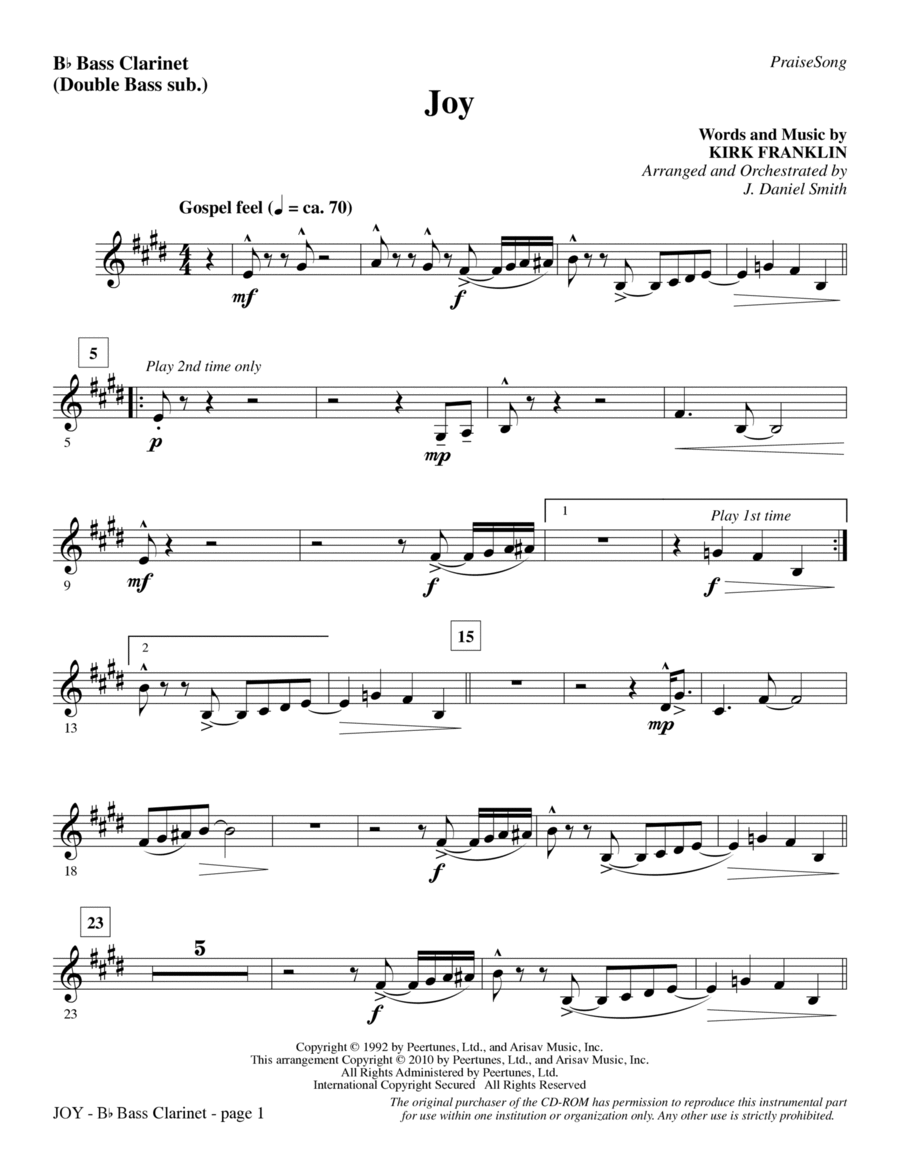 Joy - Bass Clarinet (sub. dbl bass) Choir scores gallery preview page 1