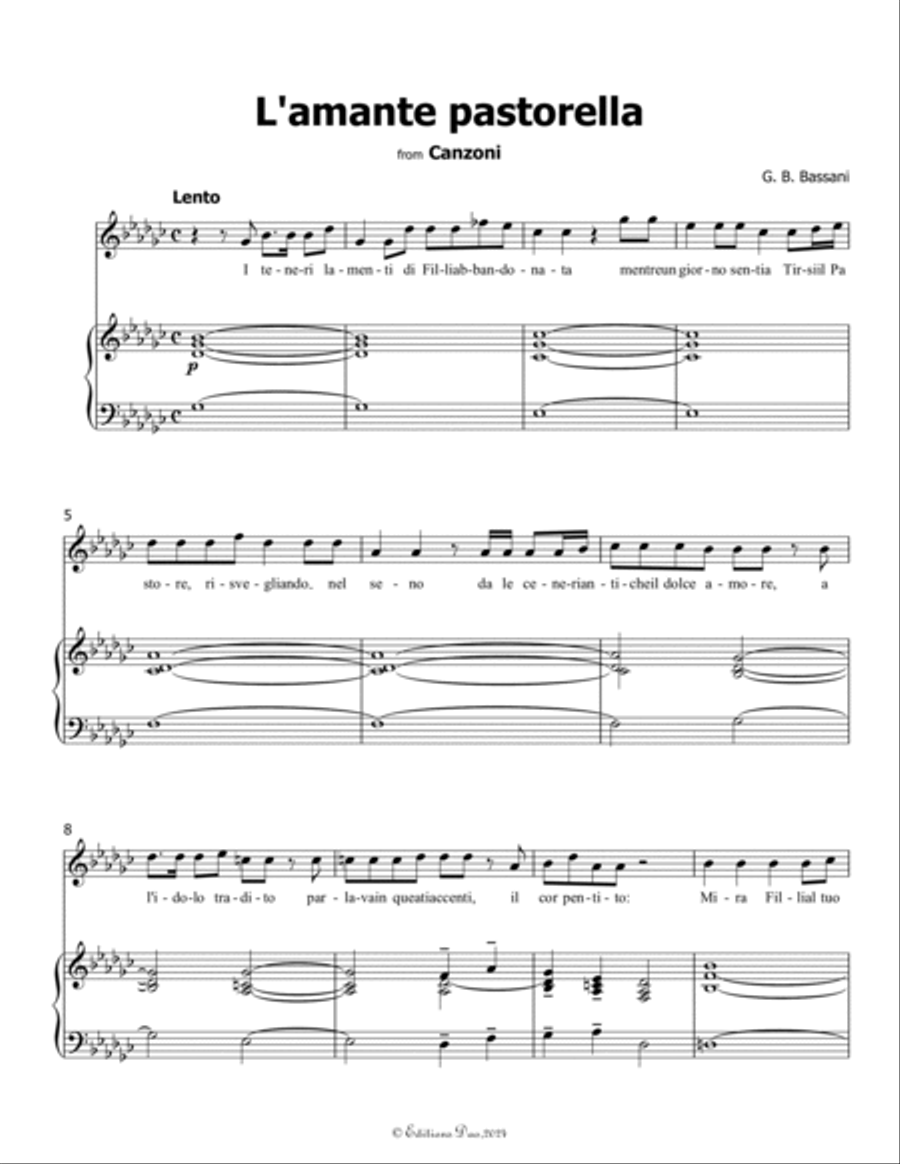 L'amante pastorella, by Bassani, in G flat Major Voice scores gallery preview page 3