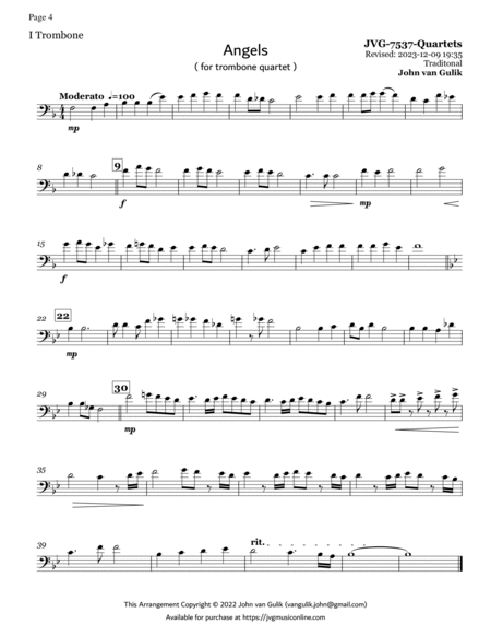 Trombone Quartets For Christmas Vol 1 - Part 1 - Bass Clef