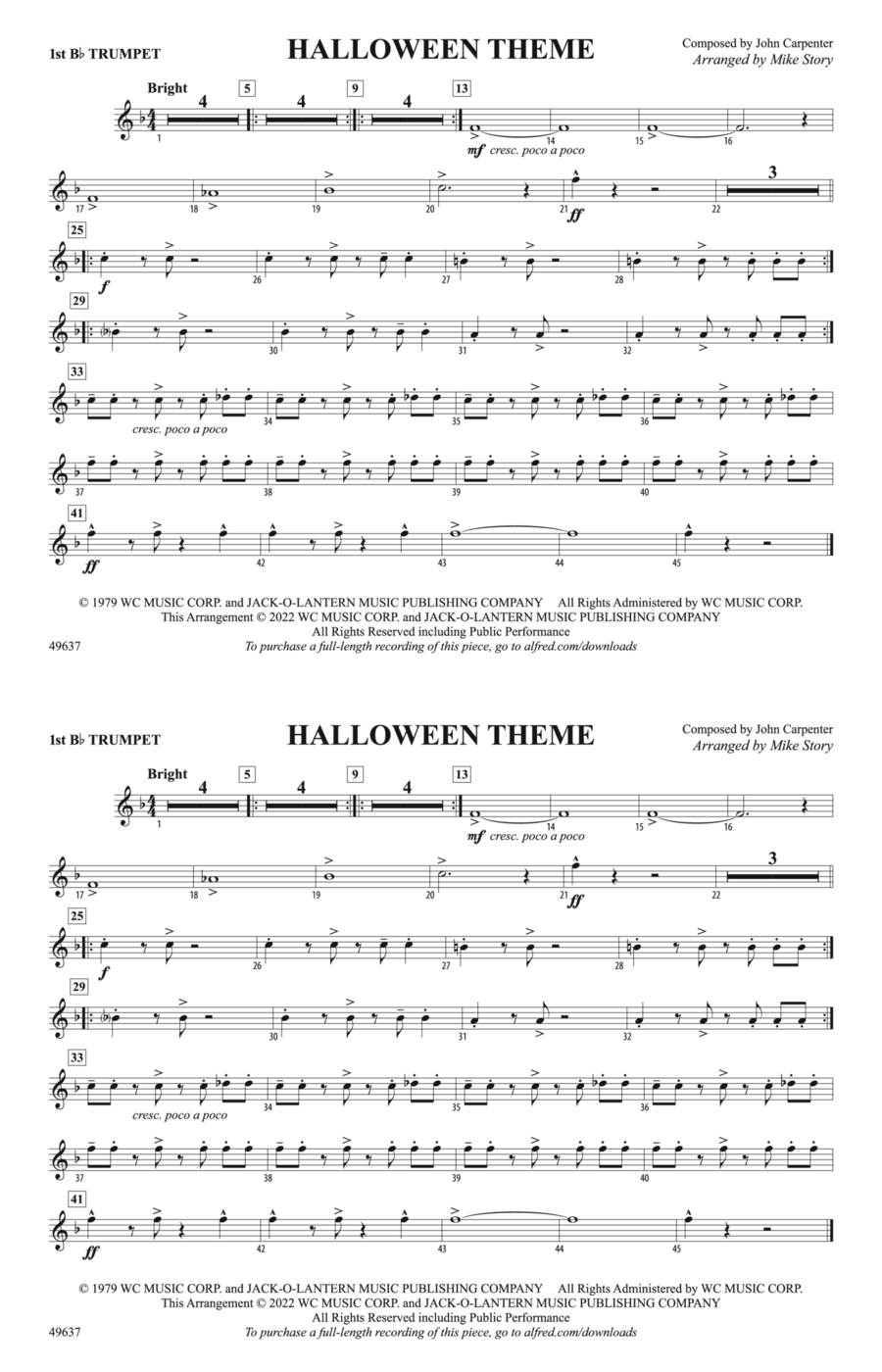 Halloween Theme: 1st B-flat Trumpet Marching Band scores gallery preview page 1