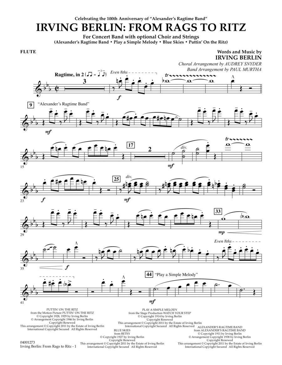 Irving Berlin: From Rags To Ritz - Flute Concert Band scores gallery preview page 1