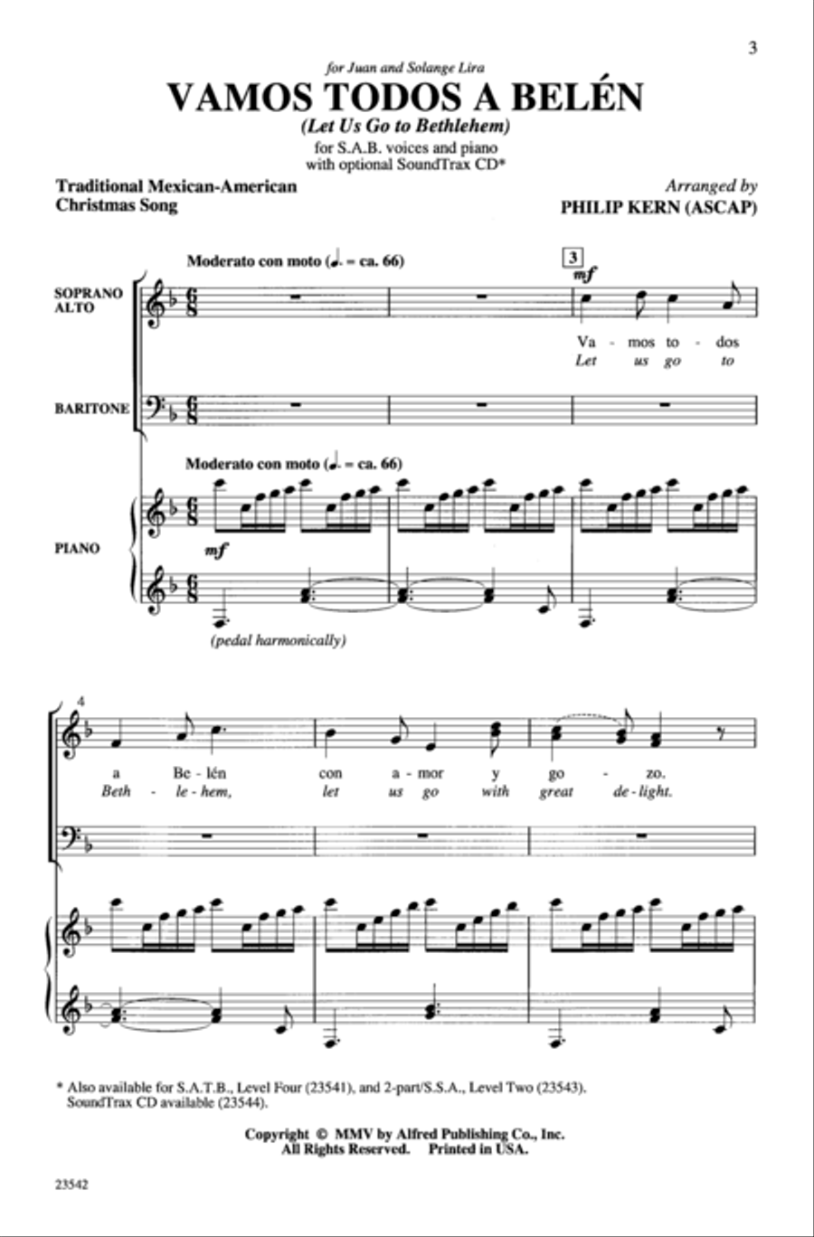 Vamos todos a Belén (Let Us Go to Bethlehem) by Philip Kern 3-Part - Sheet Music page 2