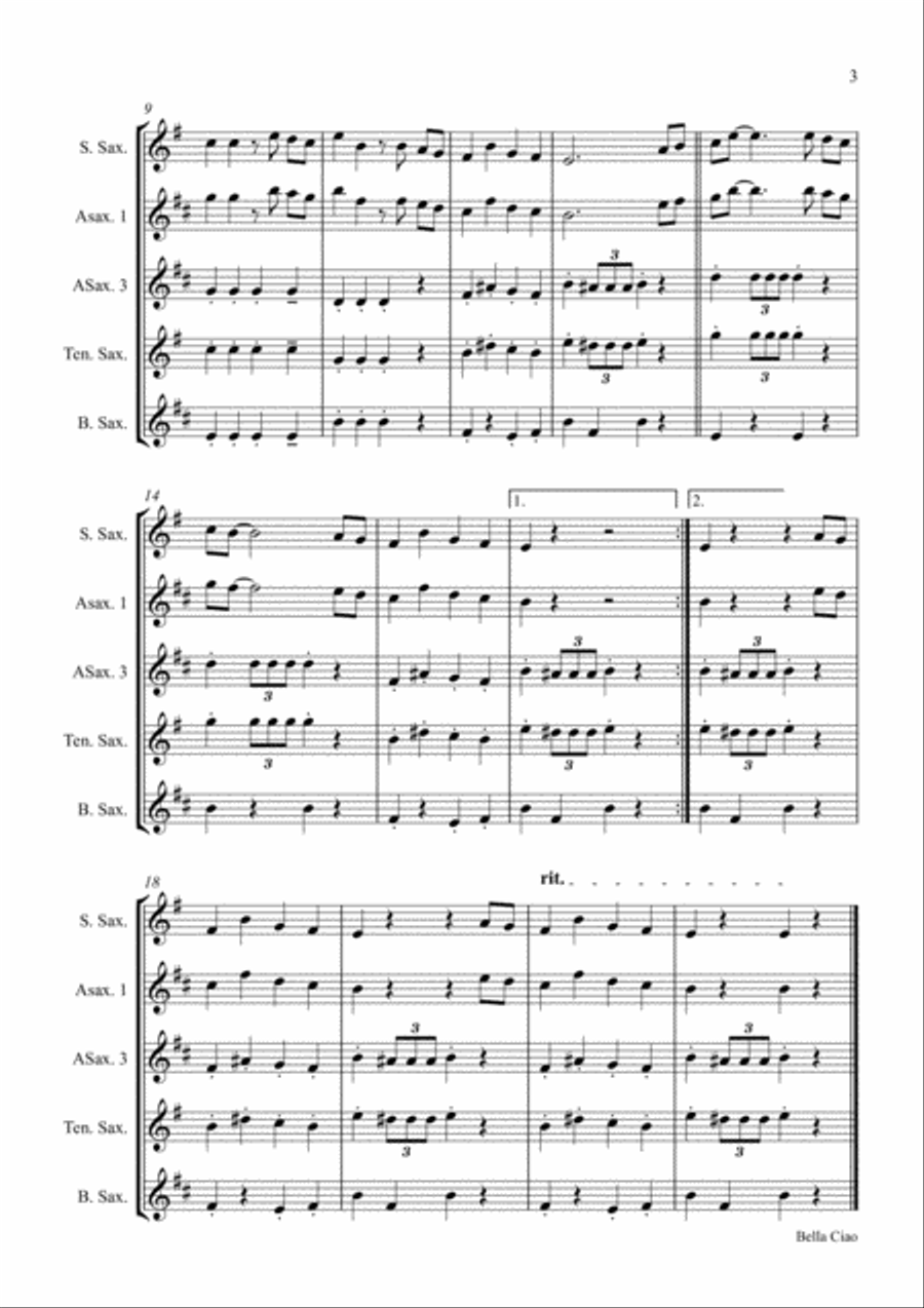 Bella Ciao Saxophontrio Woodwind Trio scores gallery preview page 3