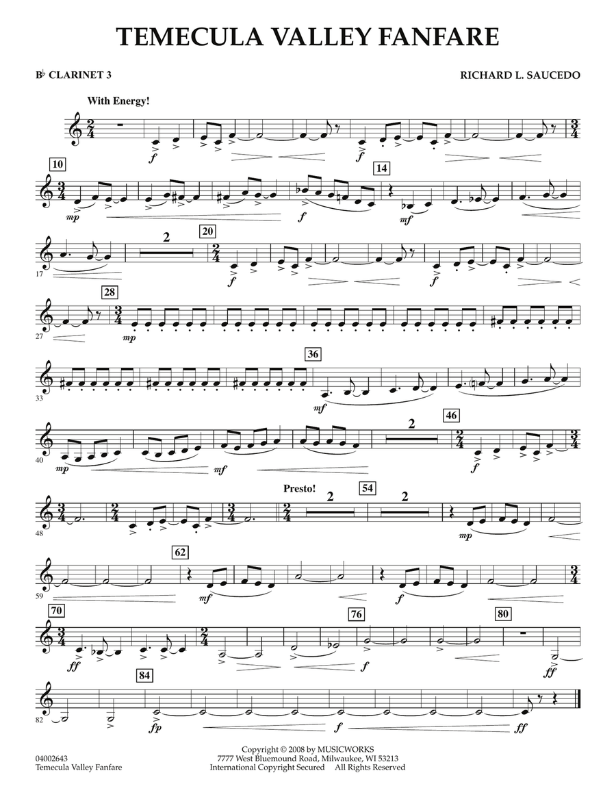 Temecula Valley Fanfare - Bb Clarinet 3 Concert Band scores gallery preview page 1
