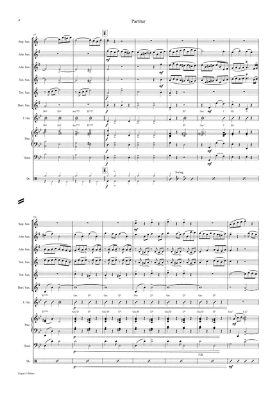 Fugue G Minor - Called The Little - BWV 578 - Swing - Saxophone Quintet Saxophone Quintet scores gallery preview page 4