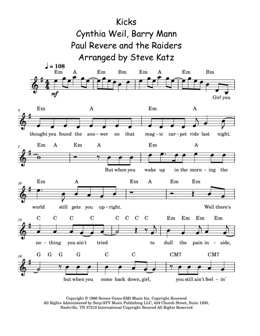 Kicks Kicks Piano scores gallery preview page 1