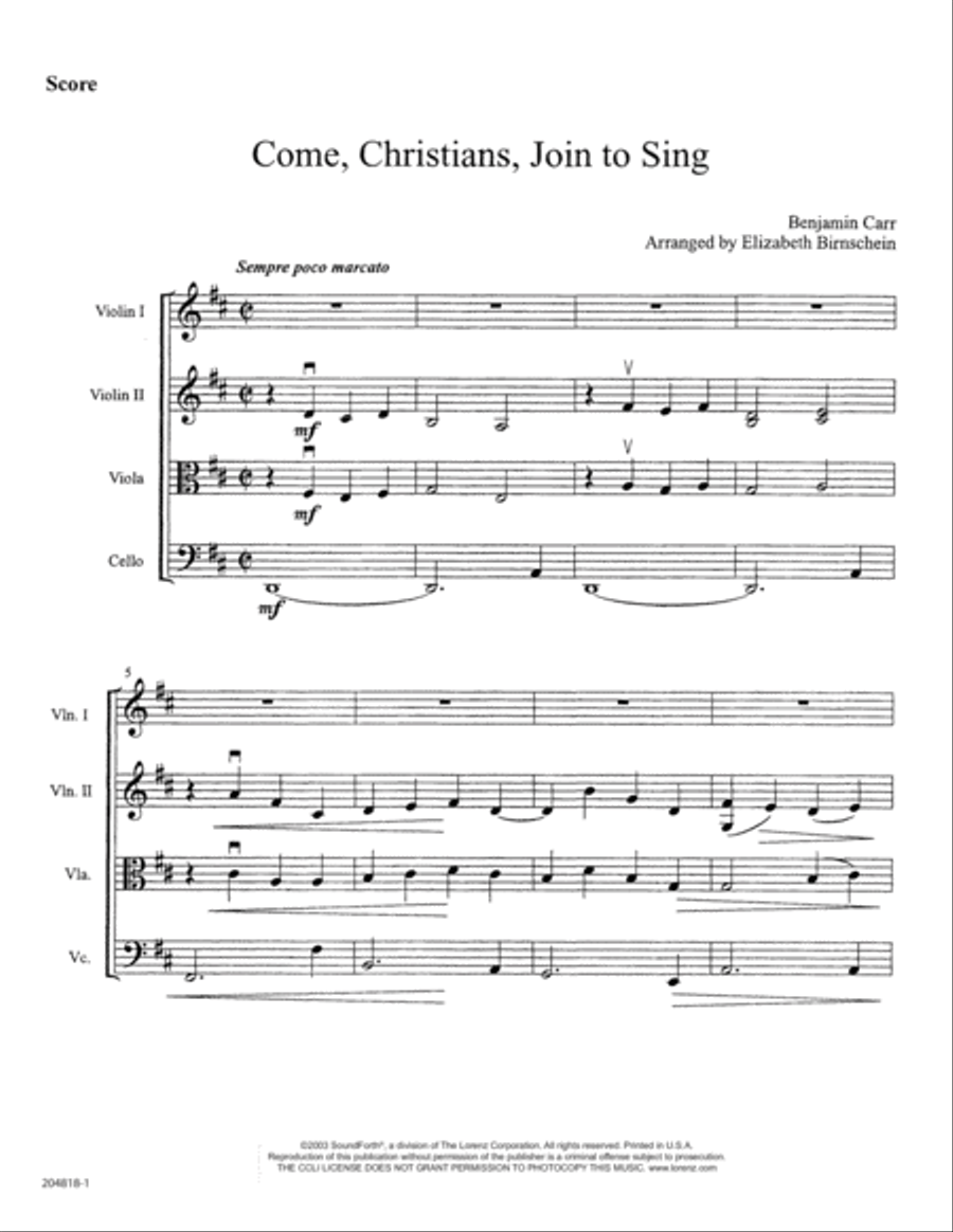 Come, Christians, Join to Sing - String Quartet String Quartet scores gallery preview page 1