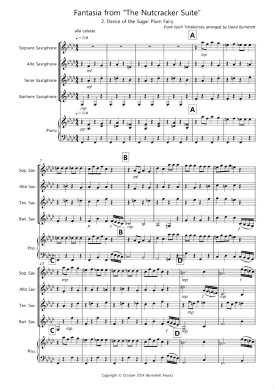 Dance of the Sugar Plum Fairy (fantasia from Nutcracker) for Saxophone Quartet Saxophone Quartet scores gallery preview page 1