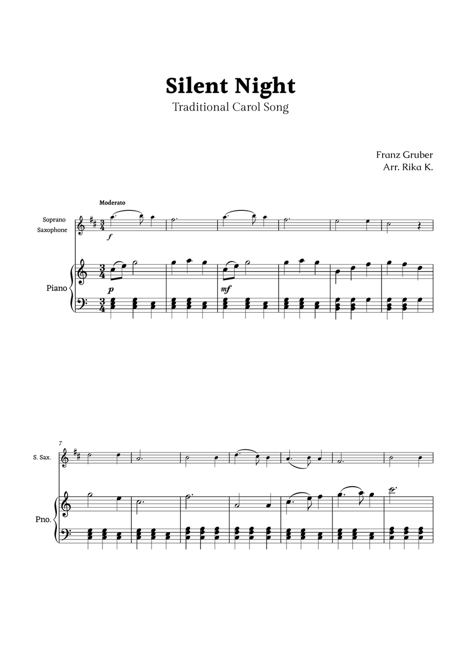 Silent Night for Soprano Sax and Piano Chamber Music scores gallery preview page 1