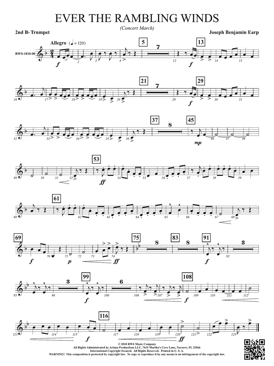 Ever the Rambling Winds - Concert March: 2nd B-flat Trumpet B-Flat Trumpet scores gallery preview page 1