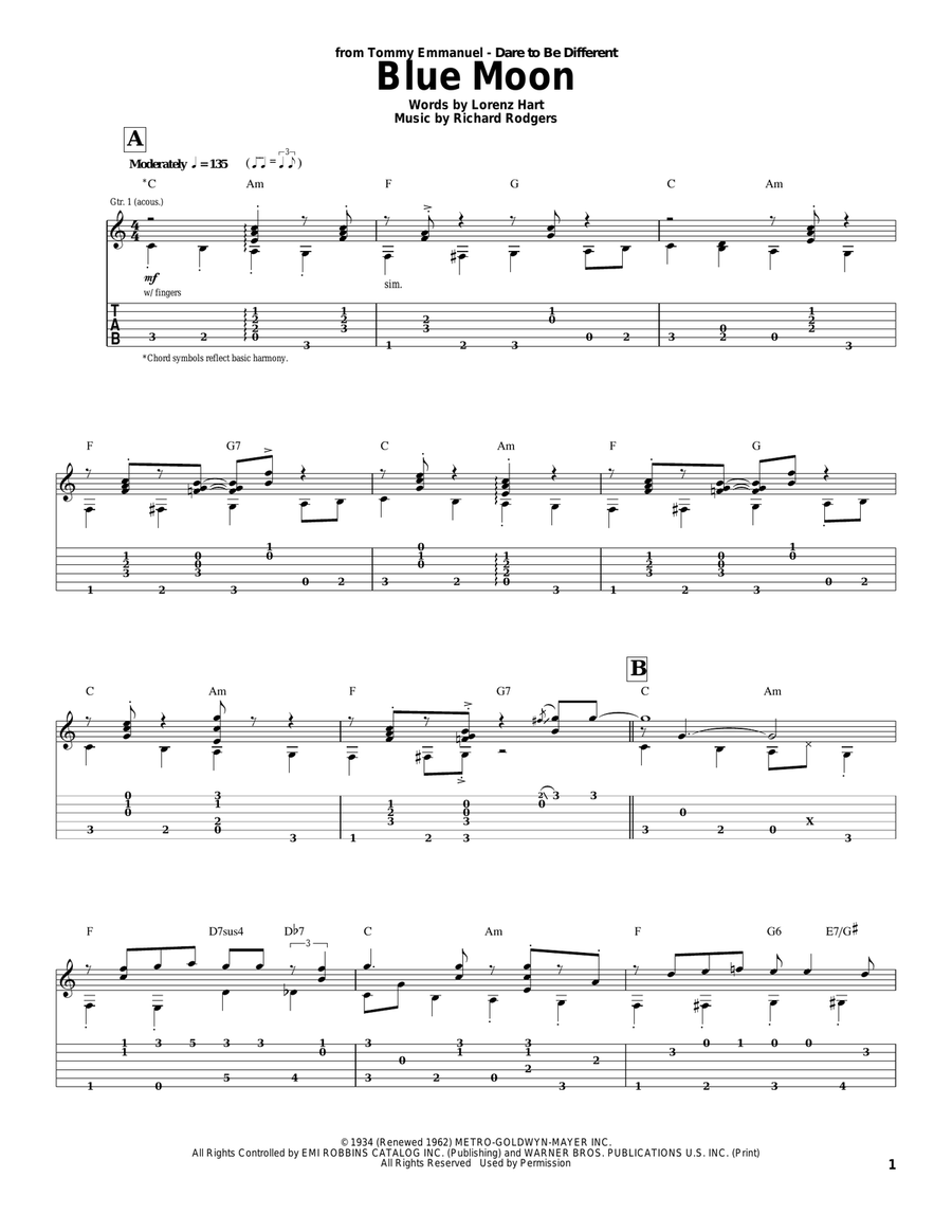 Blue Moon Acoustic Guitar scores gallery preview page 1