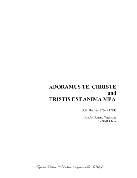 ADORAMUS TE CHRISTE and TRISTIS EST ANIMA MEA - Arr. for SAB Choir image number null