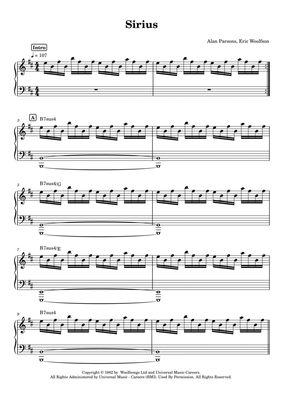 Sirius Easy Piano scores gallery preview page 1