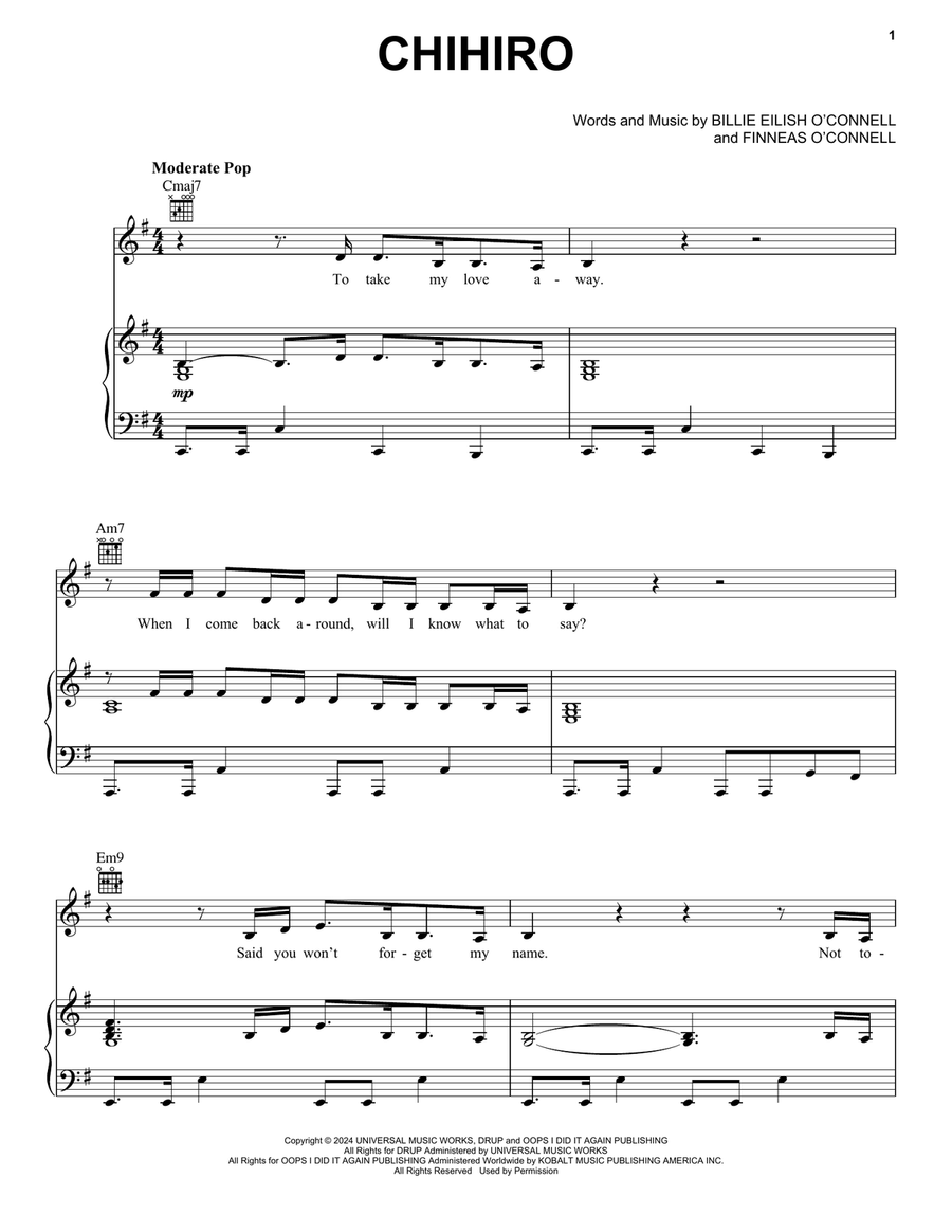 CHIHIRO Piano, Vocal, Guitar scores gallery preview page 1