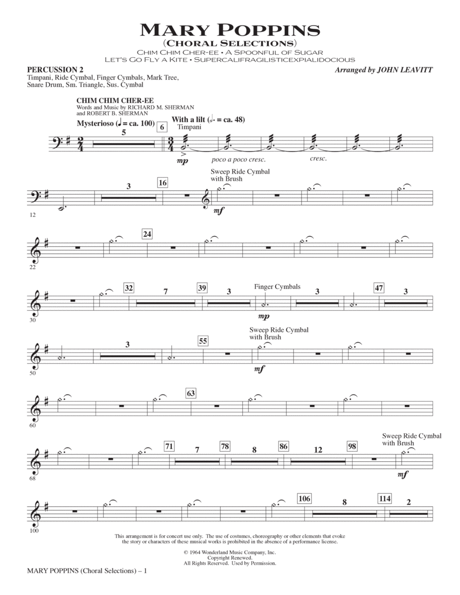 Mary Poppins (Choral Selections) (arr. John Leavitt) - Percussion 2 Choir scores gallery preview page 1