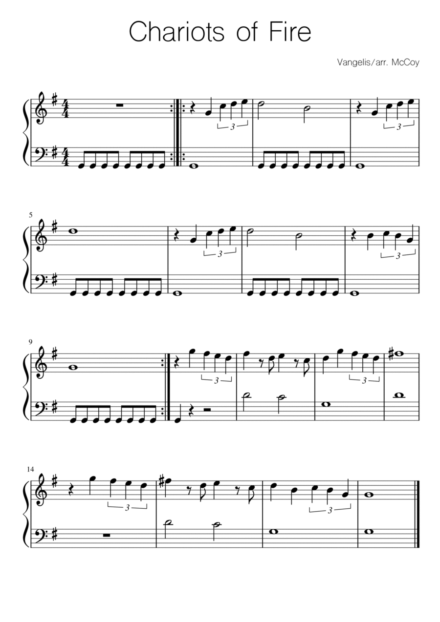 Chariots Of Fire Easy Piano scores gallery preview page 1