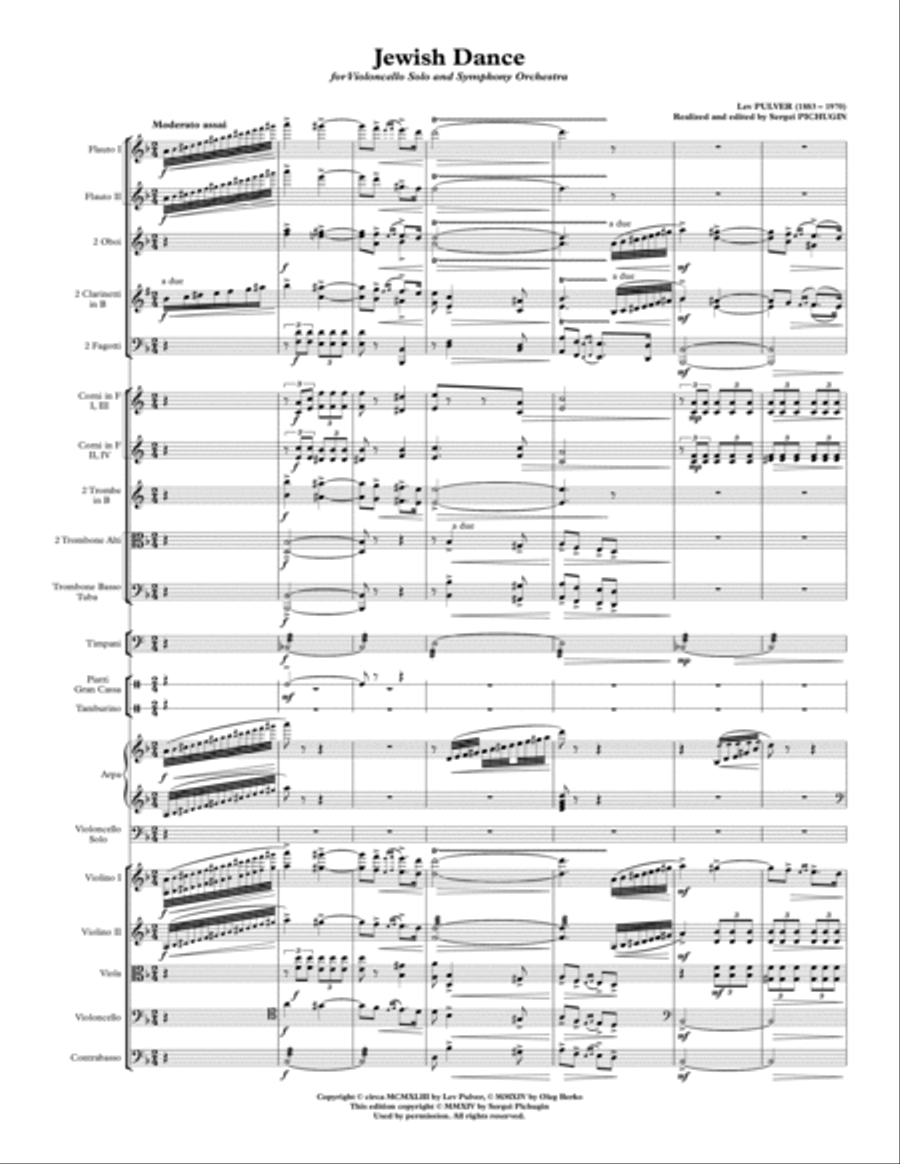 PULVER Lev: Jewish Dance for Cello Solo and Symphony Orchestra (Full score + Set of Parts) Full Orchestra scores gallery preview page 5