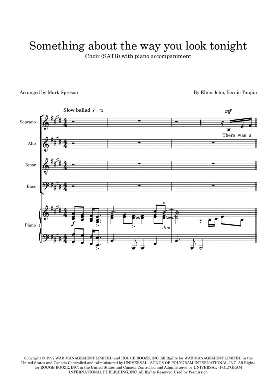 Something About The Way You Look Tonight 4-Part scores gallery preview page 1