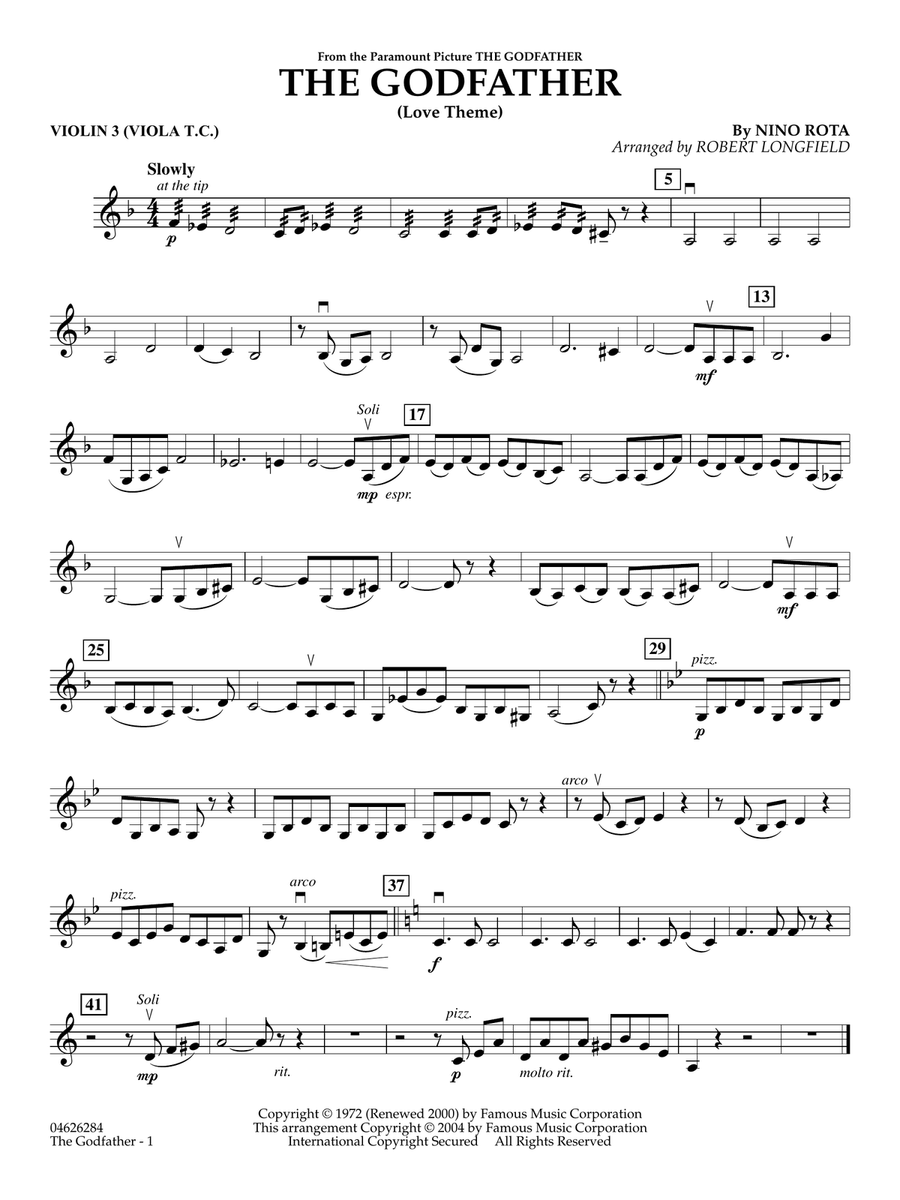 The Godfather (Love Theme) (arr. Robert Longfield) - Violin 3 (Viola T.C.) String Orchestra scores gallery preview page 1