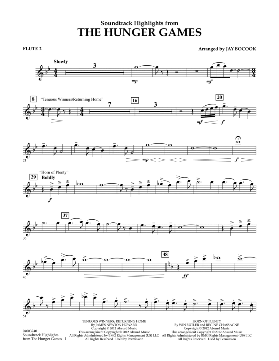 The Hunger Games (Soundtrack Highlights) - Flute 2 Concert Band scores gallery preview page 1
