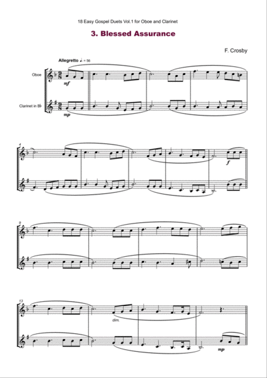 18 Easy Gospel Duets Vol.1 for Oboe and Clarinet Woodwind Duet scores gallery preview page 5