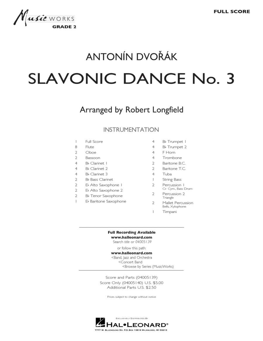 Slavonic Dance No. 3 - Full Score Concert Band scores gallery preview page 1