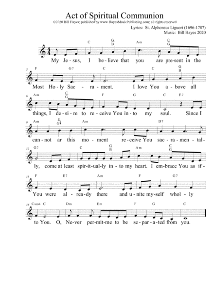Act of Spiritual Communion (combined leadsheet and congregational worship aid versions) Praise scores gallery preview page 1