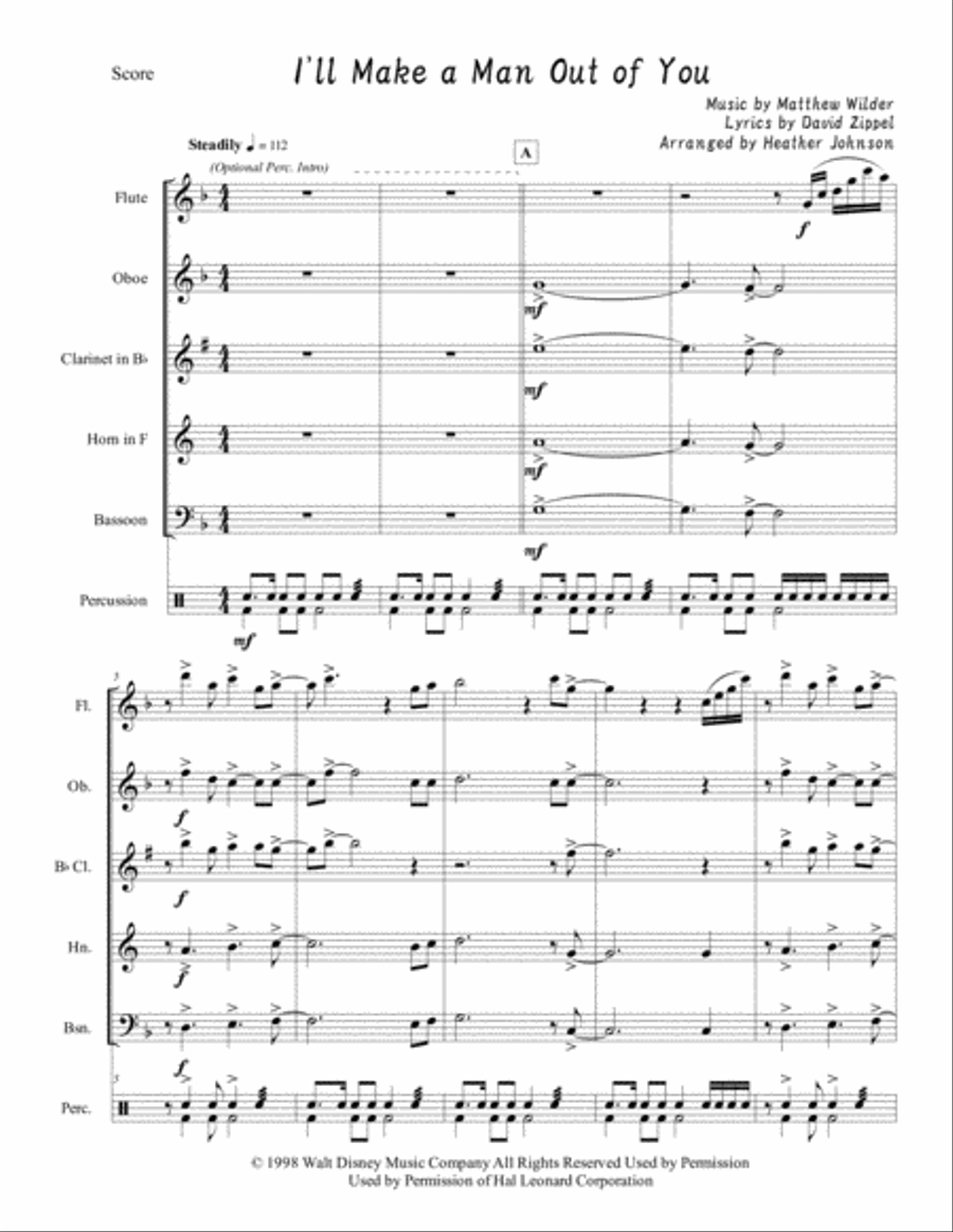 I'll Make A Man Out Of You Woodwind Quintet scores gallery preview page 2