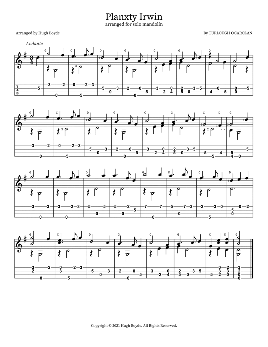 Planxty Irwin Mandolin scores gallery preview page 1
