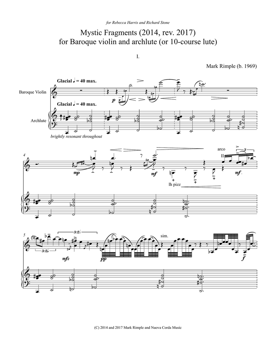 Book cover for Mystic Fragments for Baroque Violin and Archlute