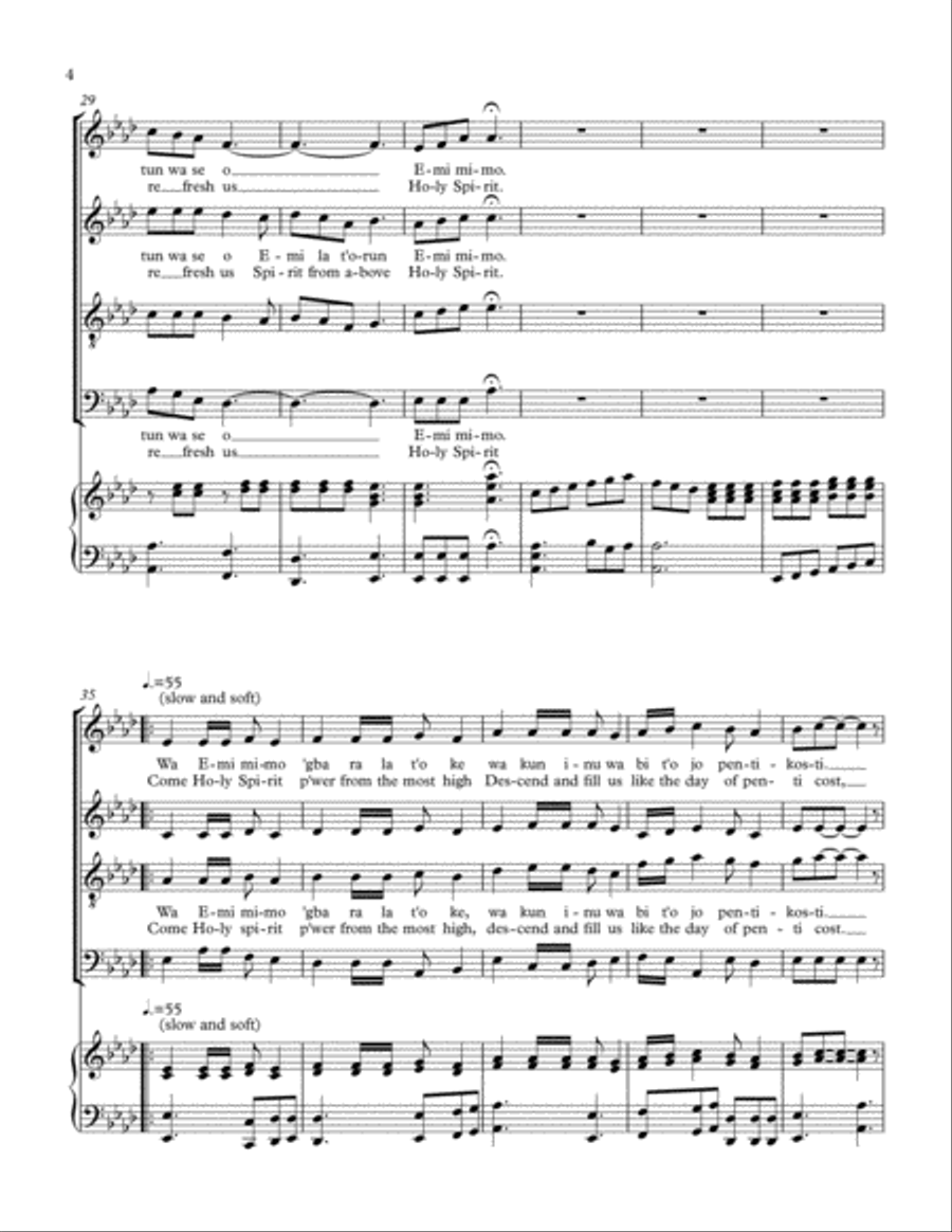 HOLY SPIRIT COME DOWN /EMI MIMO SOKALE 4-Part scores gallery preview page 4