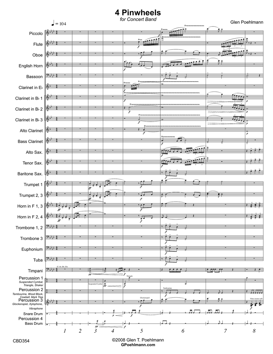 4 PINWHEELS original composition for CONCERT BAND. Grade 4 Concert Band scores gallery preview page 1