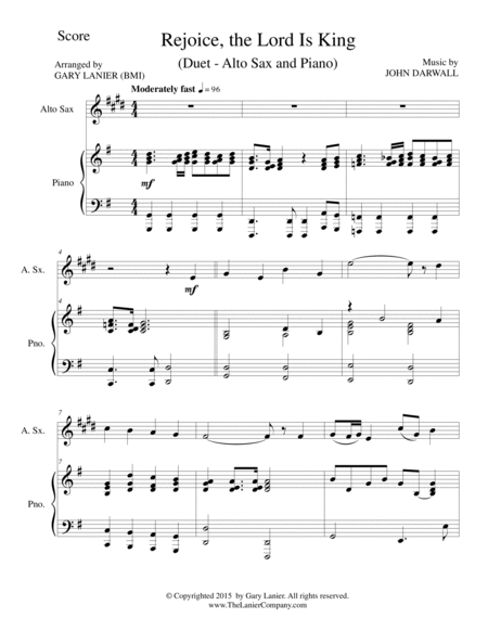 REJOICE, THE LORD IS KING (Duet – Alto Sax and Piano/Score and Parts) image number null