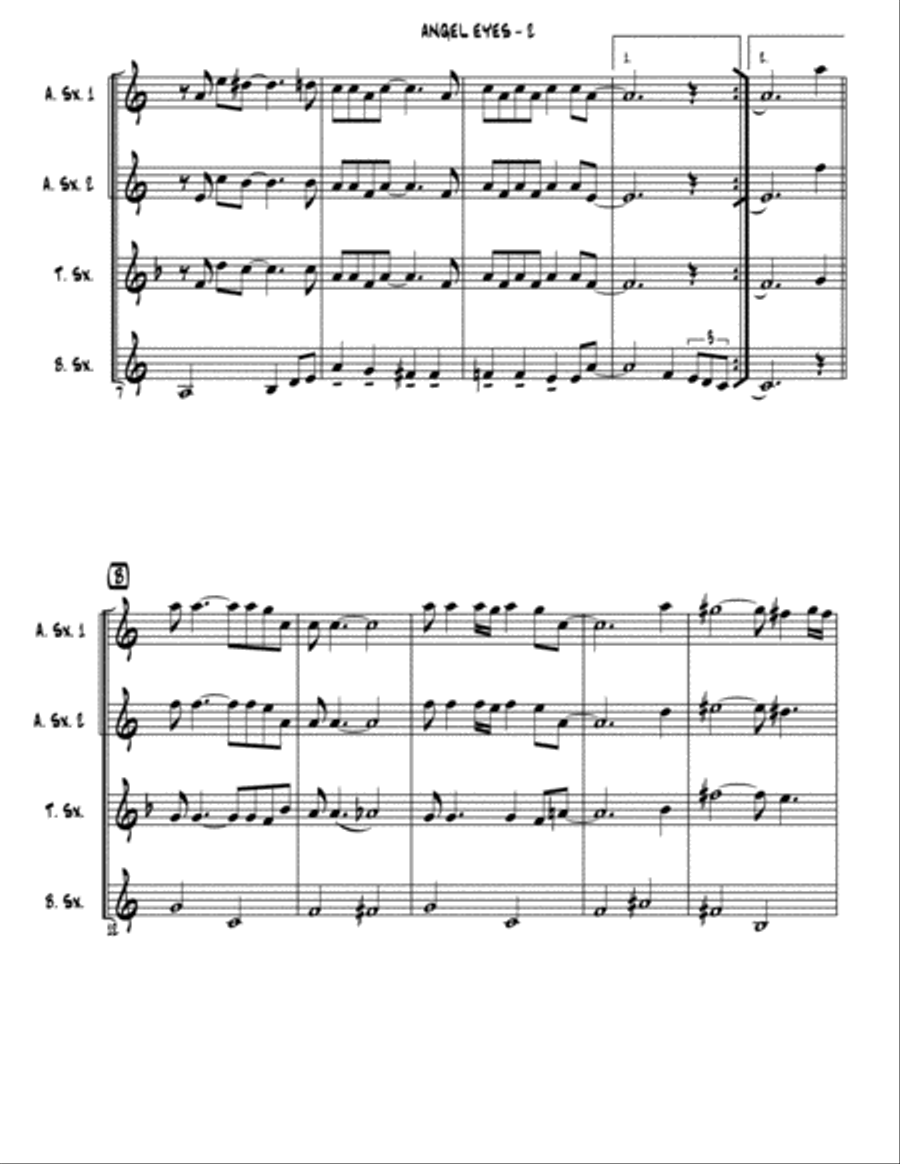 Angel Eyes Saxophone Quartet scores gallery preview page 3